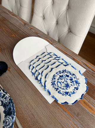 طقم قواعد اكواب ( كوستر ) - تصميم بوكيه - قماش مقاوم للماء - تطريز أزرق داكن