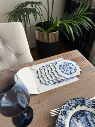 طقم قواعد اكواب ( كوستر ) - تصميم بوكيه - قماش مقاوم للماء - تطريز أزرق داكن