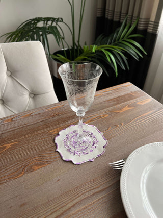 طقم قواعد اكواب ( كوستر ) - تصميم بوكيه - قماش مقاوم للماء - تطريز أرجواني