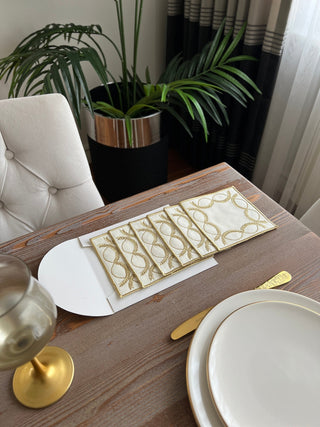 Olive Branch Design Cocktail Napkin - Waterproof Fabric - Shine Gold Embroidered