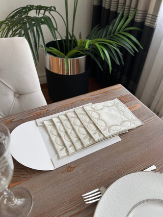 Olive Branch Design Cocktail Napkin - Waterproof Fabric - Shine Silver Embroidered