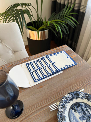 Luxa Design Cocktail Napkin - Waterproof Fabric - Navy Blue Embroidered