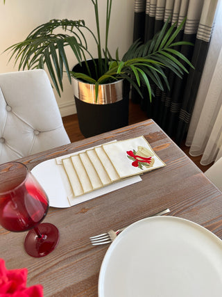    طقم قواعد اكواب ( كوستر ) - تصميم اجراس الكريسماس - قماش مقاوم للماء - تطريز متعدد الالوان