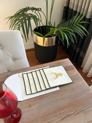 Christmas Design Gold Deer Cocktail Napkin - 6 Persons - Waterproof Fabric