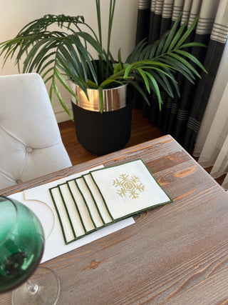 Christmas Design Snowflake Cocktail Napkin - 6 Persons - Waterproof Fabric